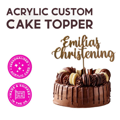 Personalized Christening Baptism Cake Decoration Acrylic Gold Custom Design