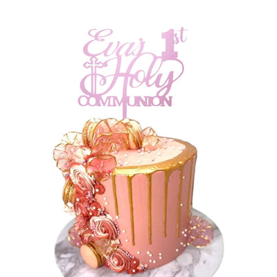 Custom Acrylic Holy Communion Cake Topper in Mirror Gold Finish