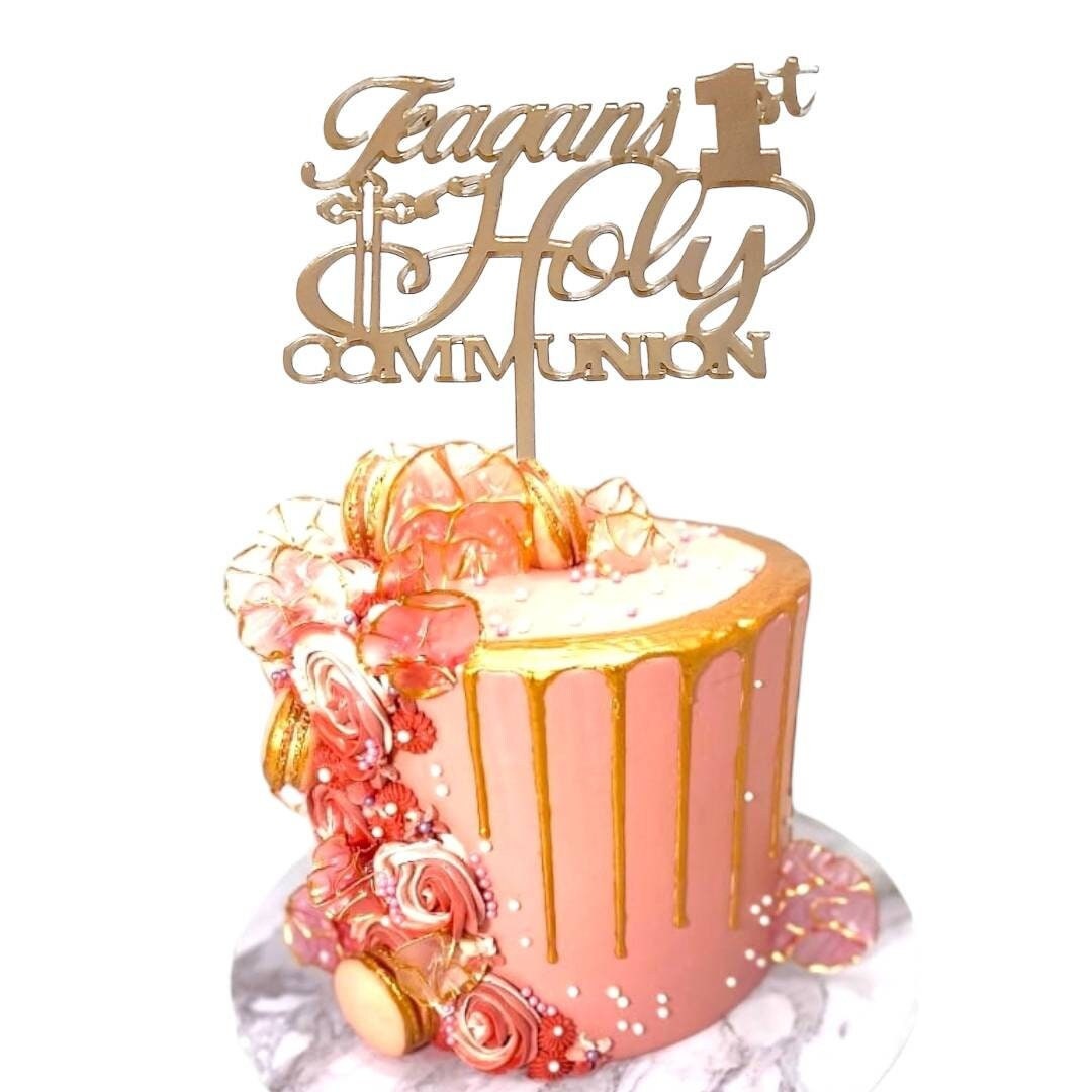 Custom Acrylic Holy Communion Cake Topper in Mirror Gold Finish
