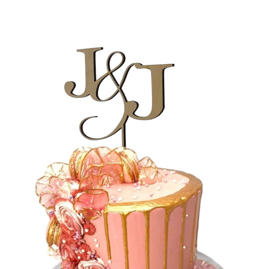 Initials Single Layer Acrylic Cake Topper | Wedding Cake Topper | Personalised Toppers | Acrylic Toppers | Wooden Wedding Cake Topper