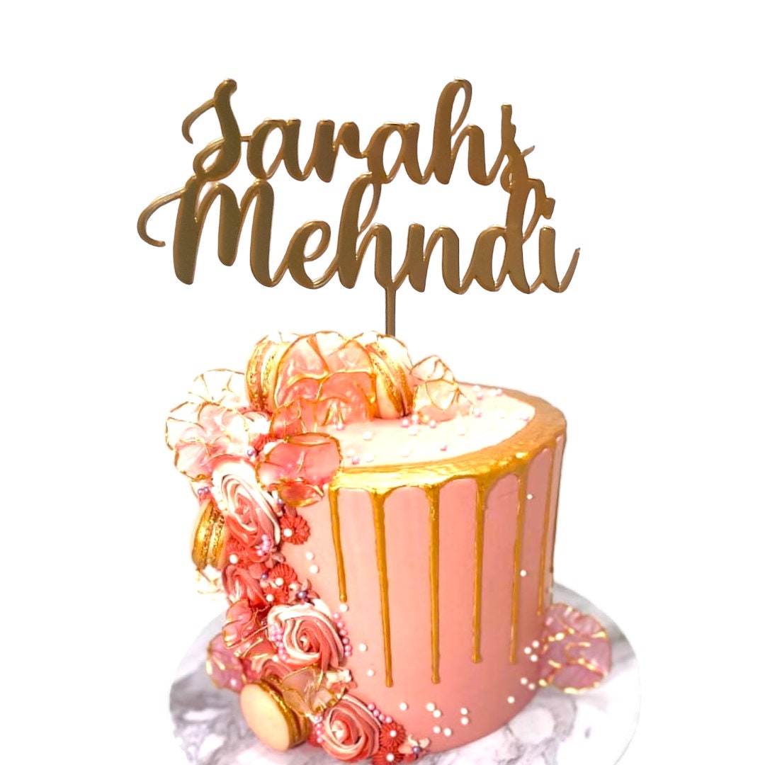 Custom Mehndi Mubarak Acrylic Cake Decoration in 16 Colors