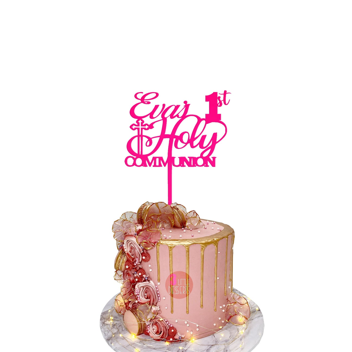 Custom Acrylic First Communion Cake Decoration Personalized with Name