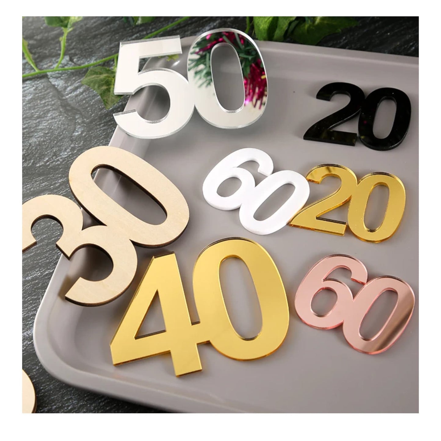 Mirror Number Cake Topper Acrylic Number Cake Charms, Joined Double Digit Age Cake Topper, Number Cupcake topper Mirror Acrylic Birthday