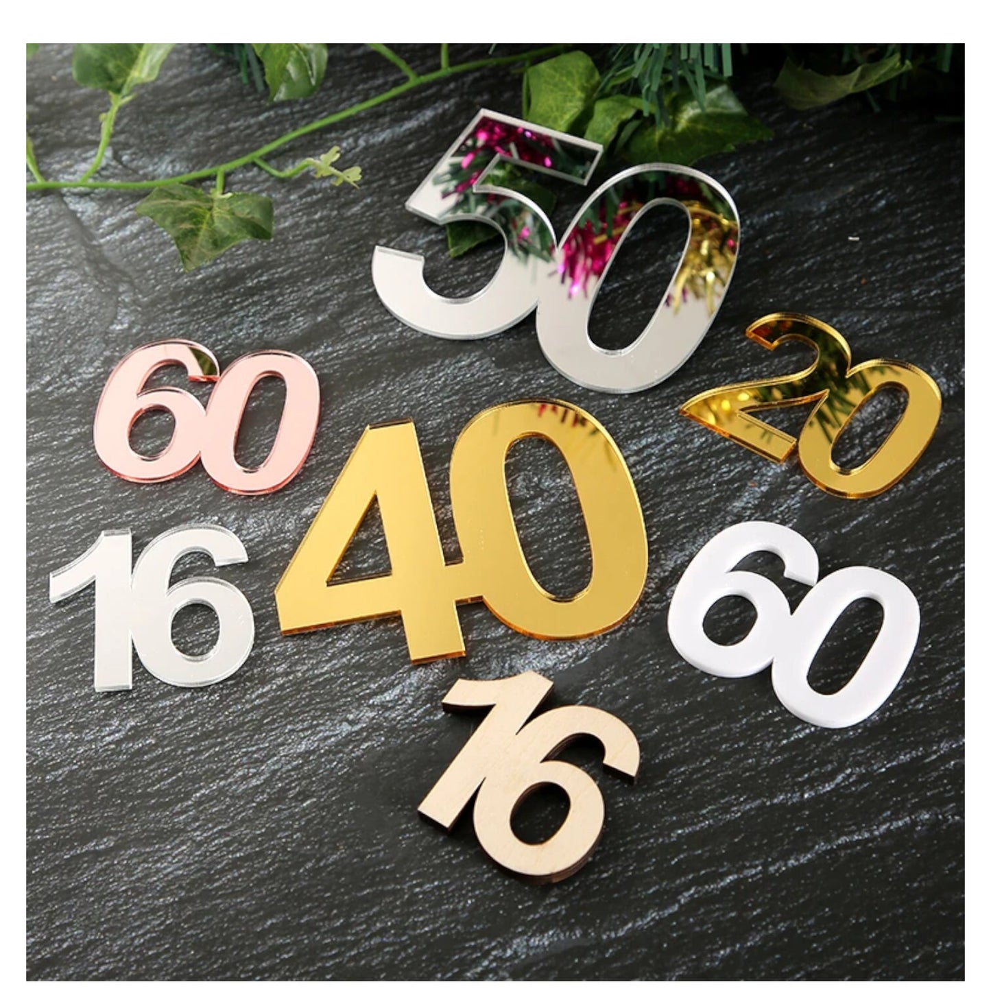 Mirror Number Cake Topper Acrylic Number Cake Charms, Joined Double Digit Age Cake Topper, Number Cupcake topper Mirror Acrylic Birthday