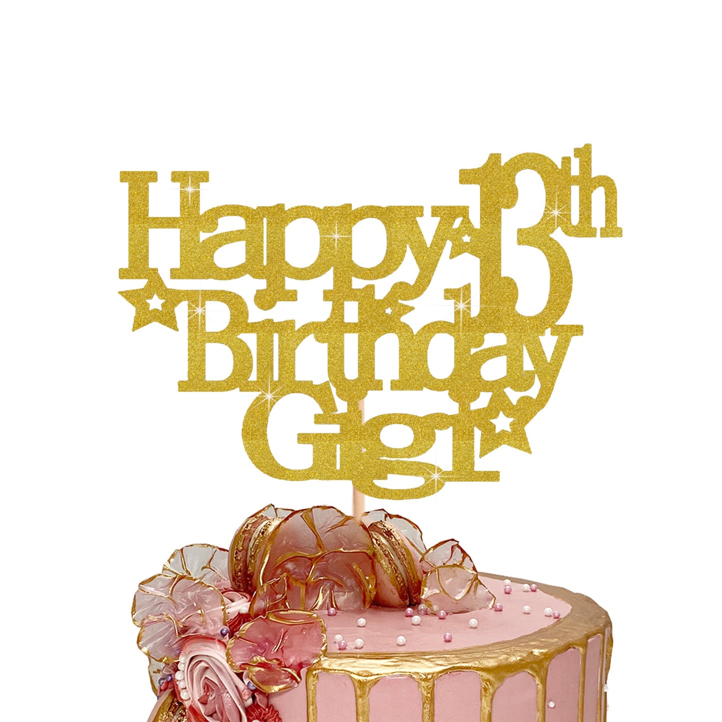 Happy 7th Birthday Cake Topper – Gold Blue Pink Sparkling Glitter Party Decoration Toppers by 3 Little Desserts