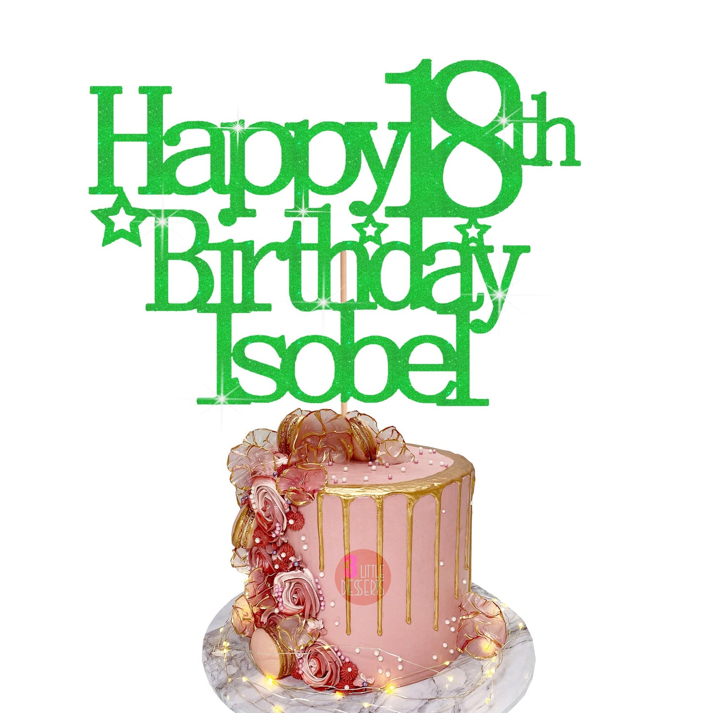 Happy 7th Birthday Cake Topper – Gold Blue Pink Sparkling Glitter Party Decoration Toppers by 3 Little Desserts