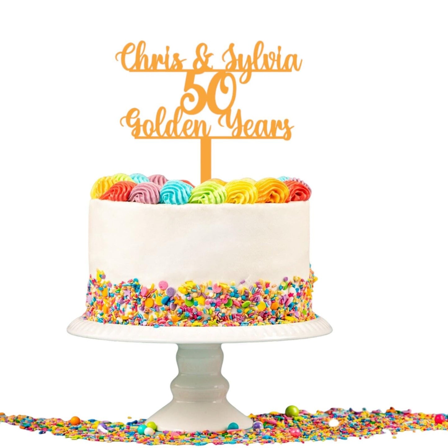 Golden 50th Anniversary Personalized Wood Cake Decoration Topper