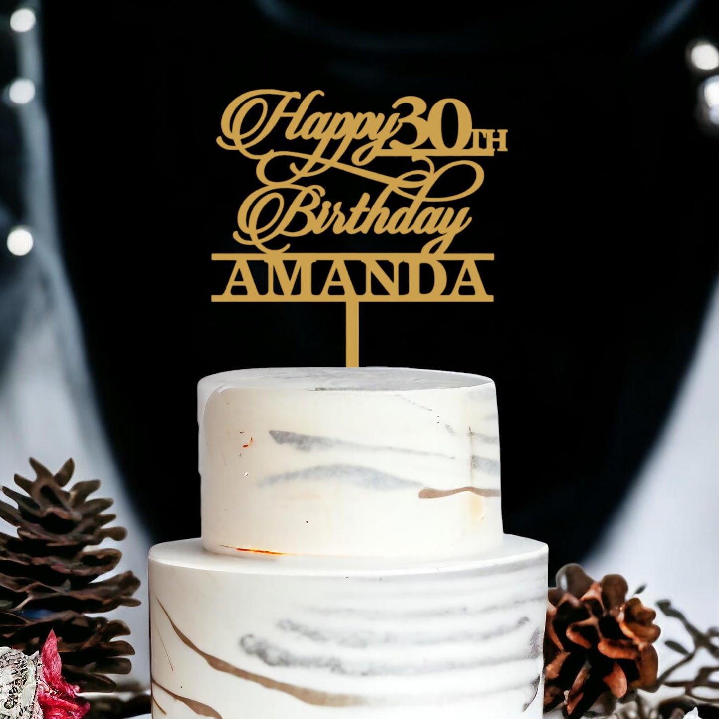 Happy Birthday Cake Topper, Personalised Birthday Cake Topper with Name, 50th Anniversary Cake Topper, 25th 30th 40th Birthday Cake Topper