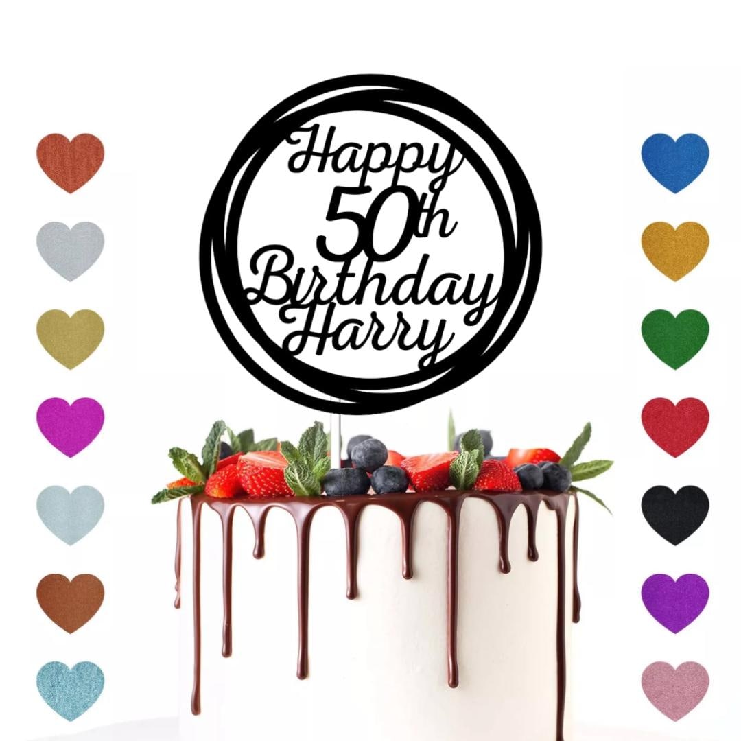 Personalised Custom Glitter Happy Birthday Party Decoration by Display and Wonder Cake Topper Any Age & Name Mum Dad Grandma Grandad 30th 40th 50th 60th 70th 80th