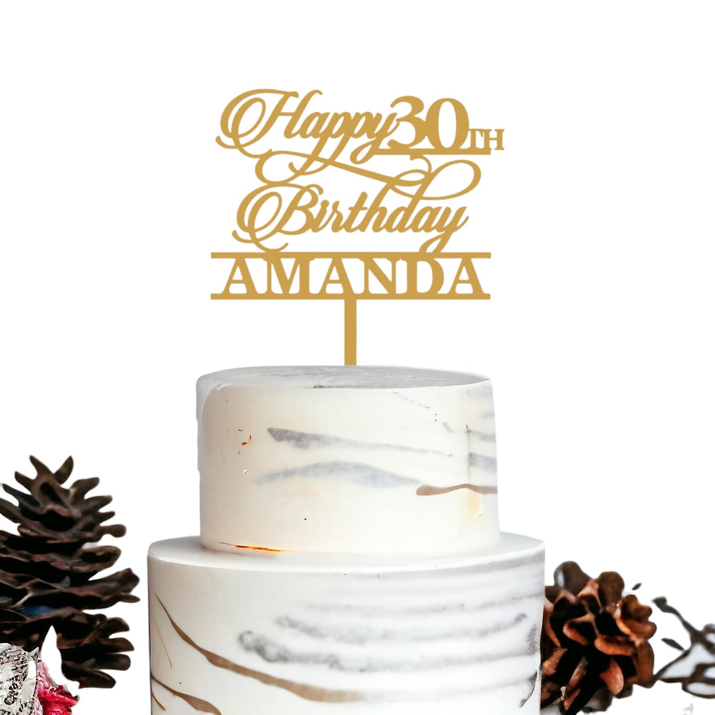 Happy Birthday Cake Topper, Personalised Birthday Cake Topper with Name, 50th Anniversary Cake Topper, 25th 30th 40th Birthday Cake Topper