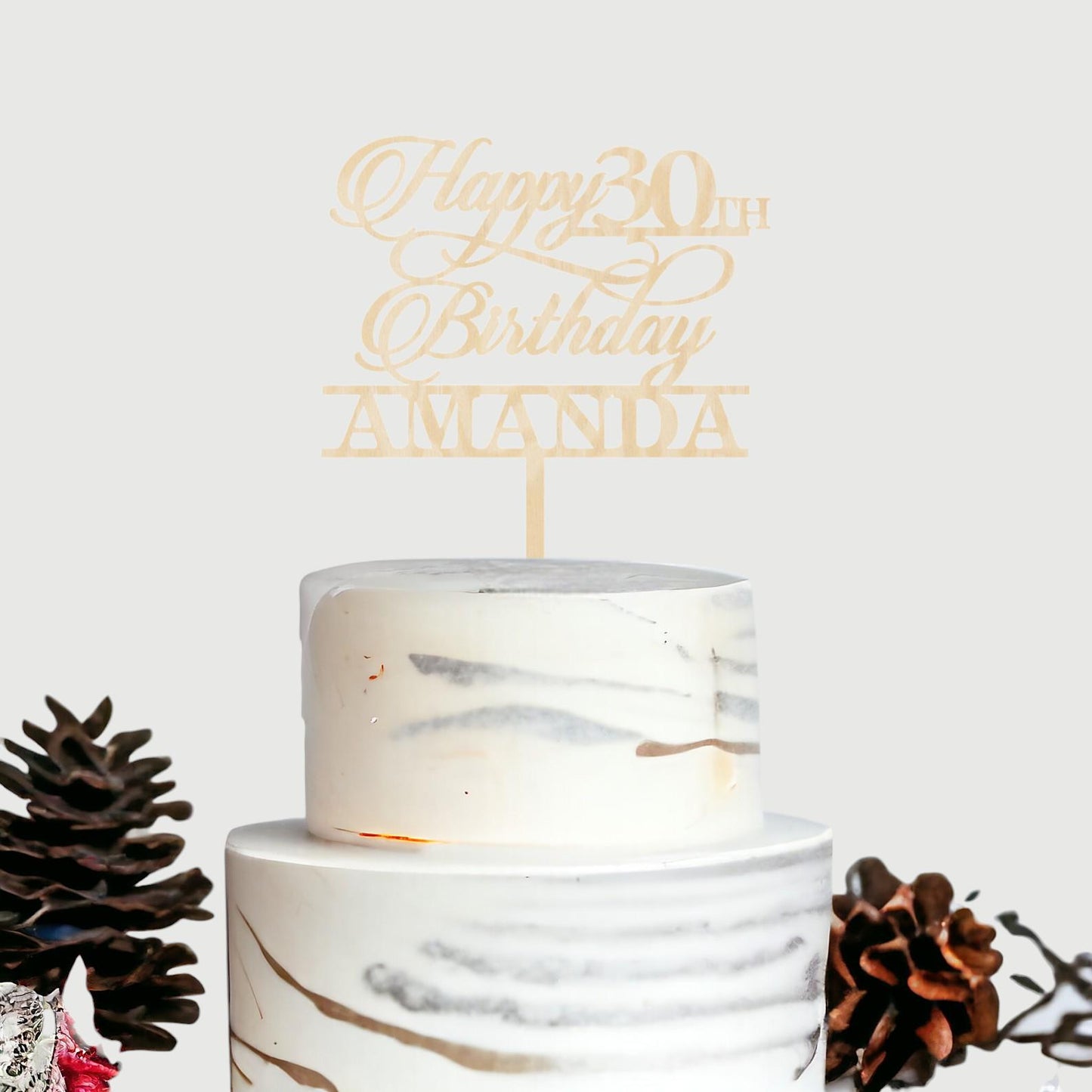 Happy Birthday Cake Topper, Personalised Birthday Cake Topper with Name, 50th Anniversary Cake Topper, 25th 30th 40th Birthday Cake Topper