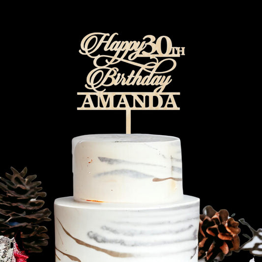 Custom Acrylic and Wooden Cake Toppers Happy Birthday Cake Topper, Personalized with Name, 50th Anniversary Cake Topper, 18th 30th 40th 60th