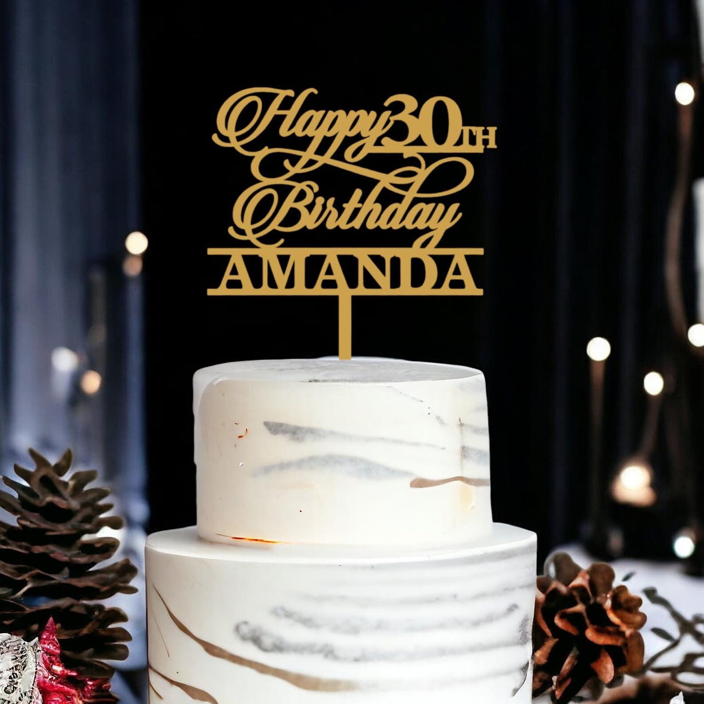 Happy Birthday Cake Topper, Personalised Birthday Cake Topper with Name, 50th Anniversary Cake Topper, 25th 30th 40th Birthday Cake Topper