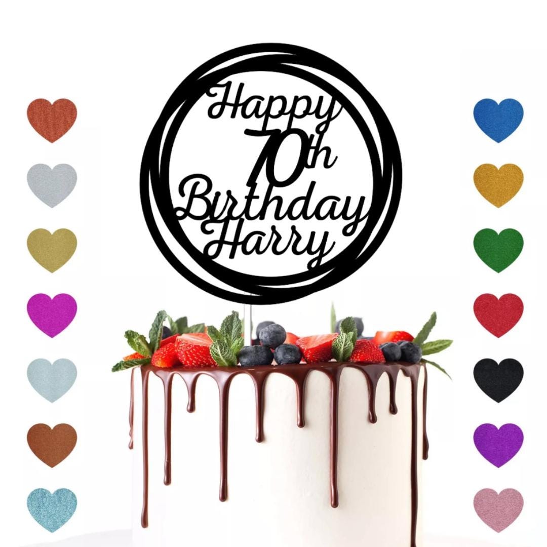 Personalised Custom Glitter Happy Birthday Party Decoration by Display and Wonder Cake Topper Any Age & Name Mum Dad Grandma Grandad 30th 40th 50th 60th 70th 80th