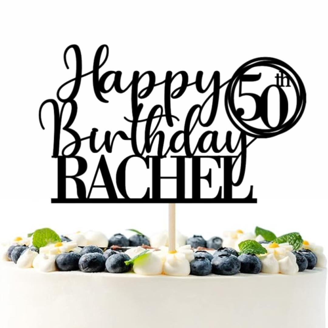 Happy 50th Birthday Cake Topper, Personalised Happy Birthday Glitter Cake Topper | Custom Colour Any Name & Any Age Glitter Card Cake Decoration by DISPLAY AND WONDER