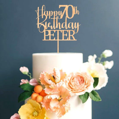 Happy 70th Birthday Cake Topper, Custom Cake Topper for Birthday with Name, 50th Birthday Topper, 40th Birthday Topper
