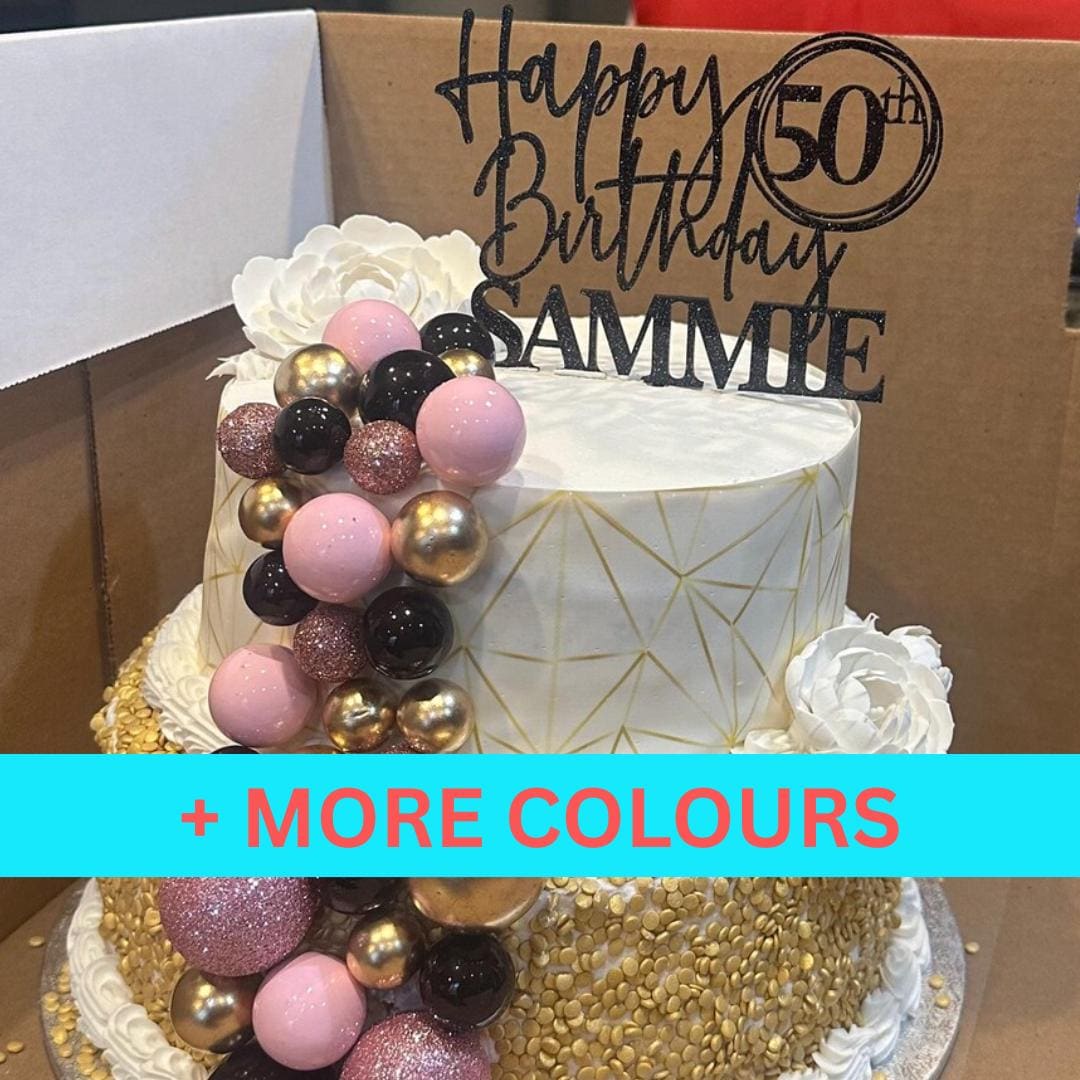 Custom Cake Decoration with Any Name Age Personalised Happy Birthday Cake Topper MultiColored Glitter Cake Topper 30th 60th Party Supplies