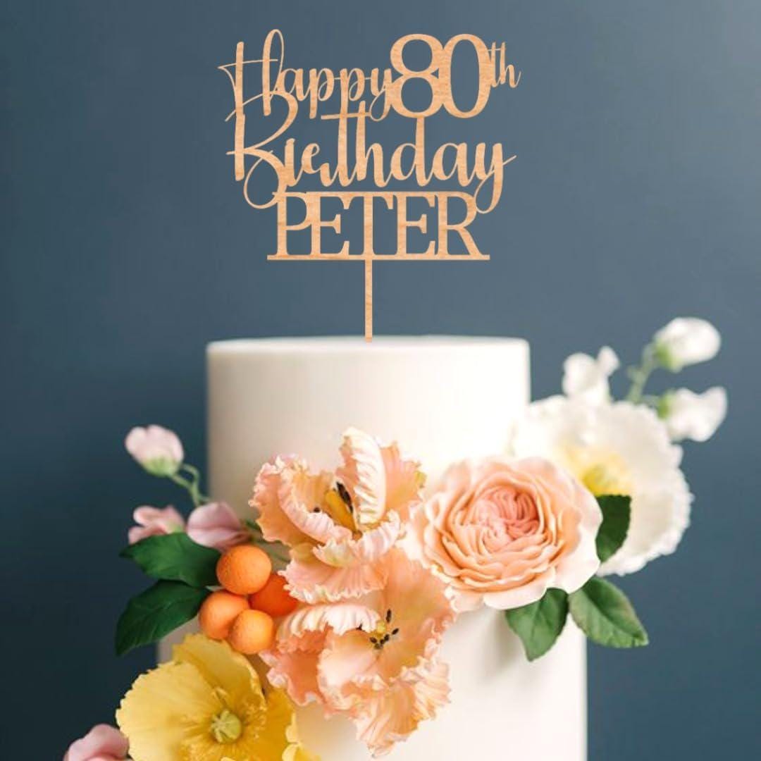Happy 80th Birthday Cake Topper, Custom Toppers for Birthday with Name, 50th Birthday Topper, 40th Birthday Topper