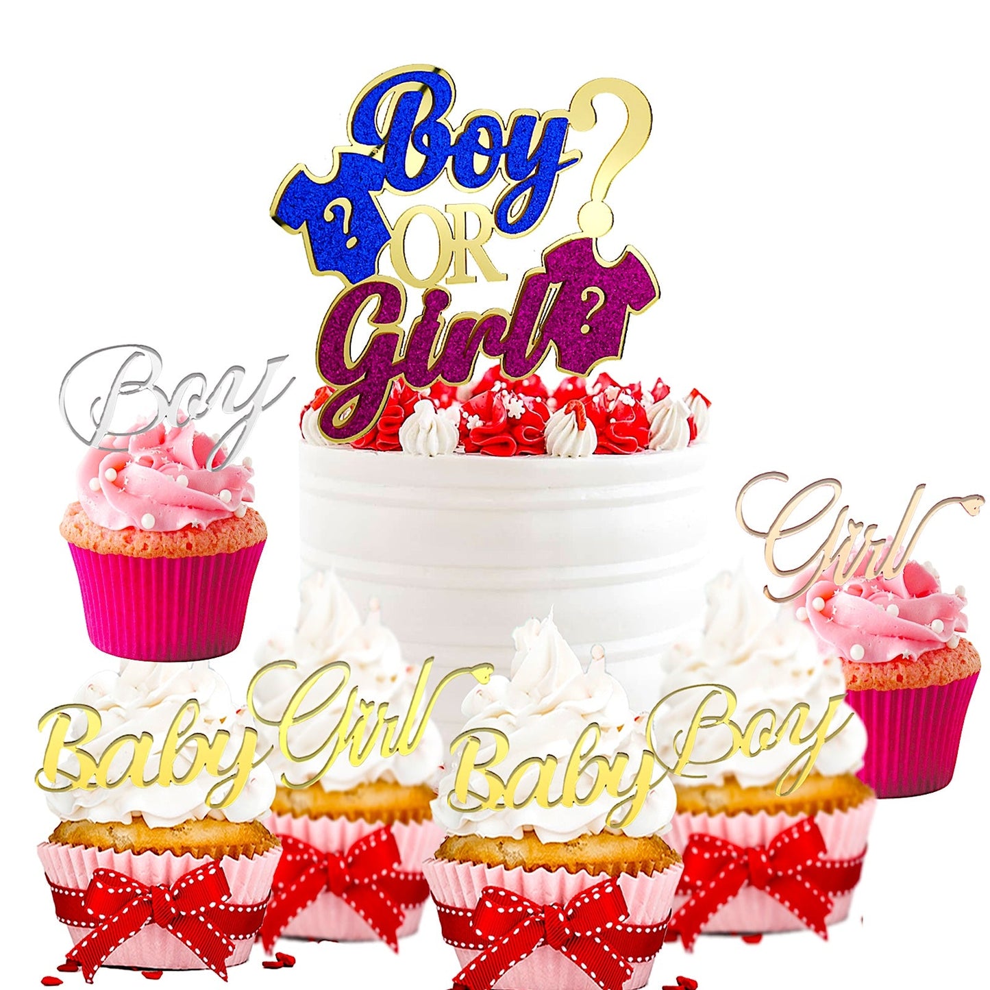 Boy or Girl Gender Reveal Cake Topper Set
