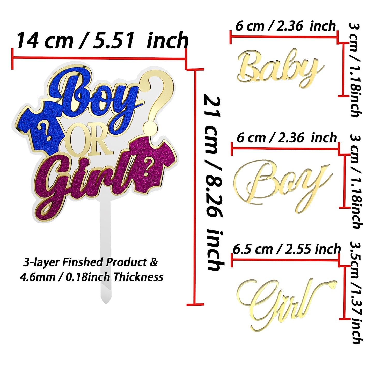 Boy or Girl Gender Reveal Cake Topper Set
