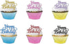 Happy Birthday Cupcake Toppers 350gsm Premium Glitter Card