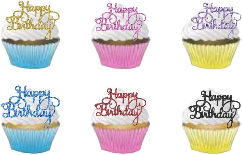 Happy Birthday Cupcake Toppers 350gsm Premium Glitter Card